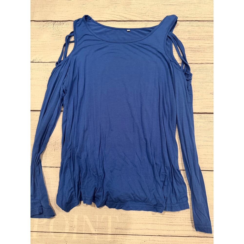 Blue Cold Shoulder Long Sleeve Shirt Size M